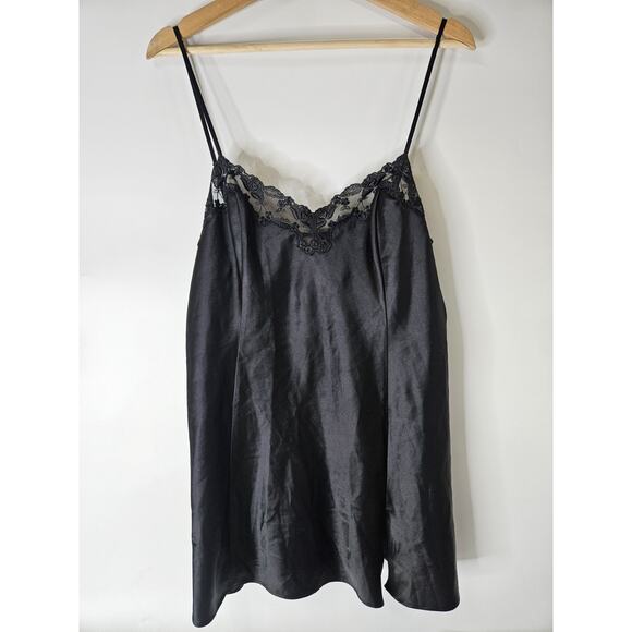 Victoria’s Secret Chemise Gown L Black Satin w/Lace Wrap Around Lingerie Slip - Picture 1 of 6